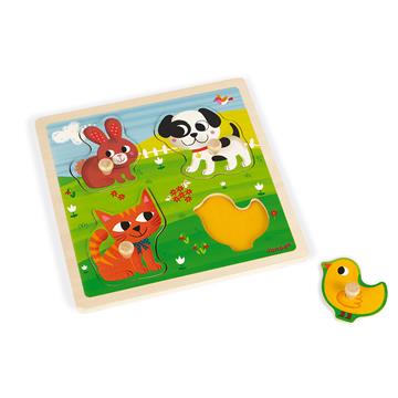 Janod Tactile Puzzle My First Animals 4 pieces (wood)
